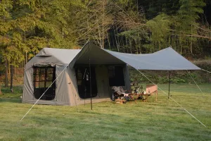 Inflatable Camping Tent for Family Adventure, Quick Setup with Canopy, Comfortable for 7-8 People, Army Green