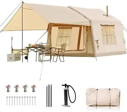 Inflatable Camping Tent with Stove Jack and Hand Pump