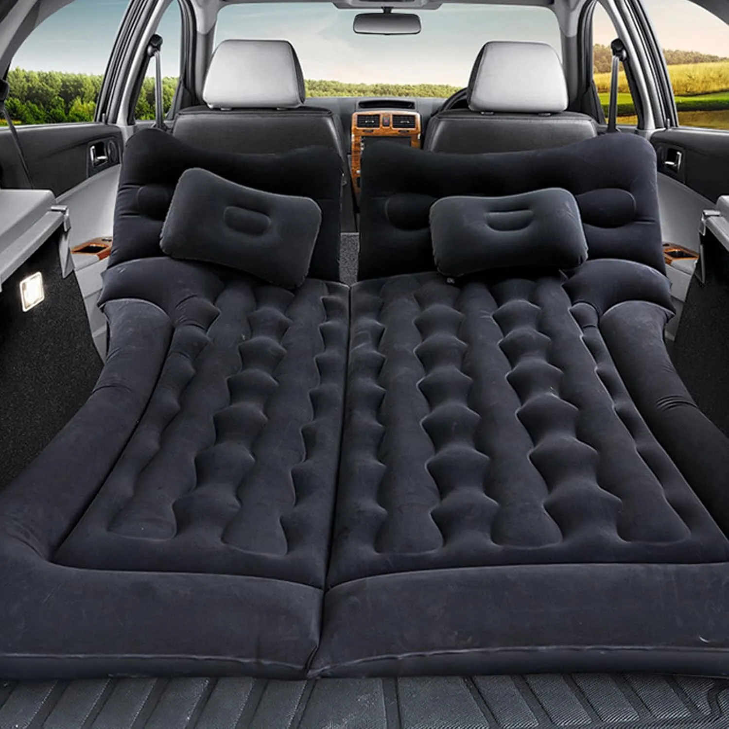 Inflatable Car Air Mattress SUV Mattress Thickened Travel Camping Bed with 2 Pillows & Electric Pump Dedicated Mobile Inflatable Bed for Car SUV MPV Rear Seat Car Sleeping Bed for Outdoor and Travel