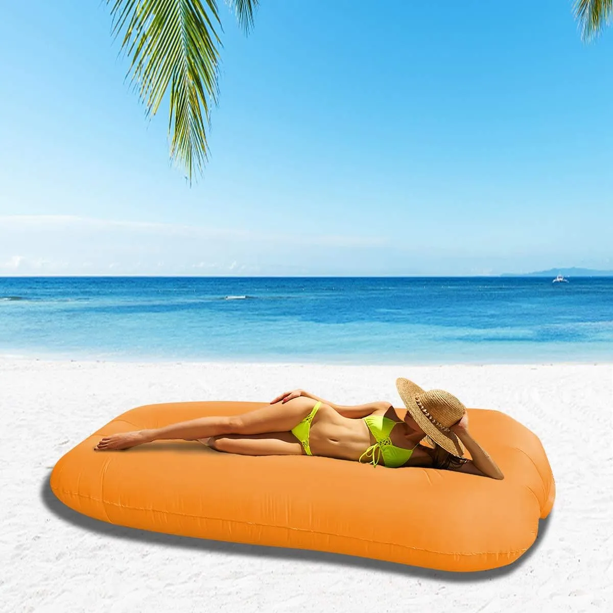 Inflatable Couch Blow Up Air Sofa Outdoor Picnic Folding Beach Chair Camping Gear Accessories Kids Air Mattress Beds for Adults Includes Travel Bag