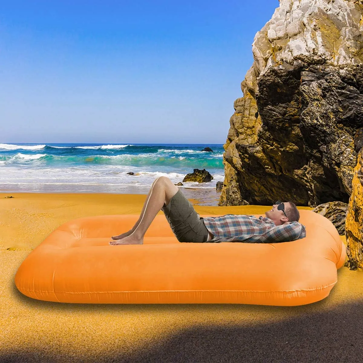 Inflatable Couch Blow Up Air Sofa Outdoor Picnic Folding Beach Chair Camping Gear Accessories Kids Air Mattress Beds for Adults Includes Travel Bag