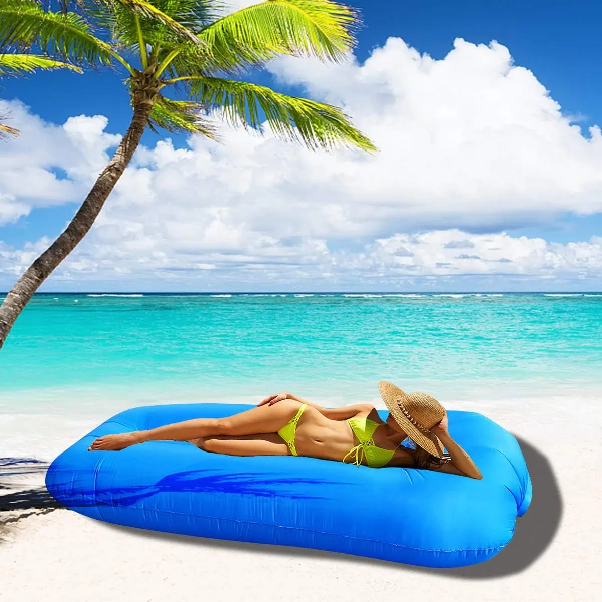 Inflatable Couch Blow Up Air Sofa Outdoor Picnic Folding Beach Chair Camping Gear Accessories Kids Air Mattress Beds for Adults Includes Travel Bag