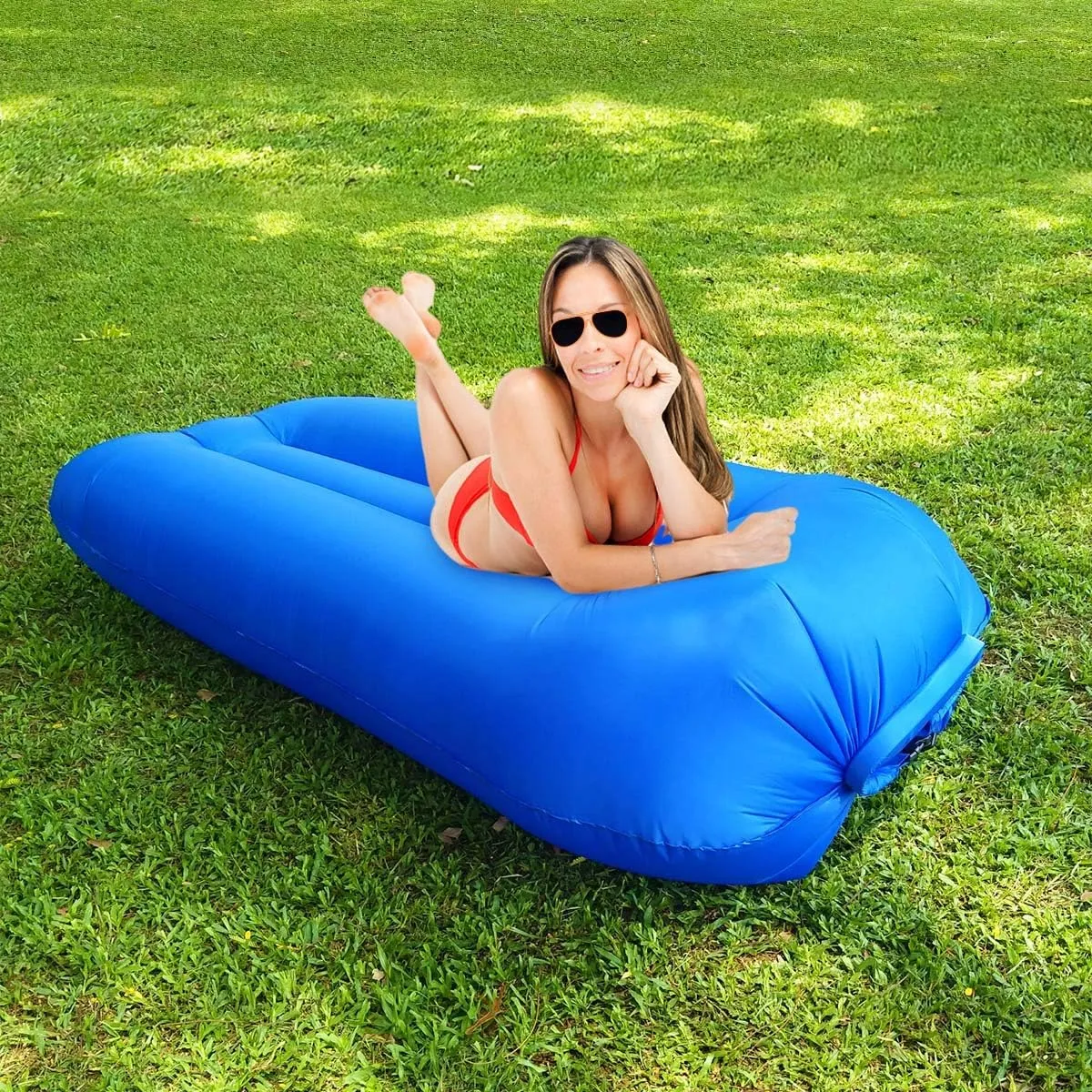 Inflatable Couch Blow Up Air Sofa Outdoor Picnic Folding Beach Chair Camping Gear Accessories Kids Air Mattress Beds for Adults Includes Travel Bag