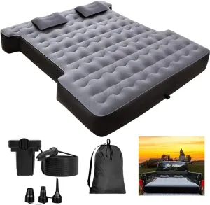 Inflatable Full-Size Short Truck Bed Air Mattress 16.4FT Car Air Pump Cord Carry Bag for Outdoor Truck Camping Grey