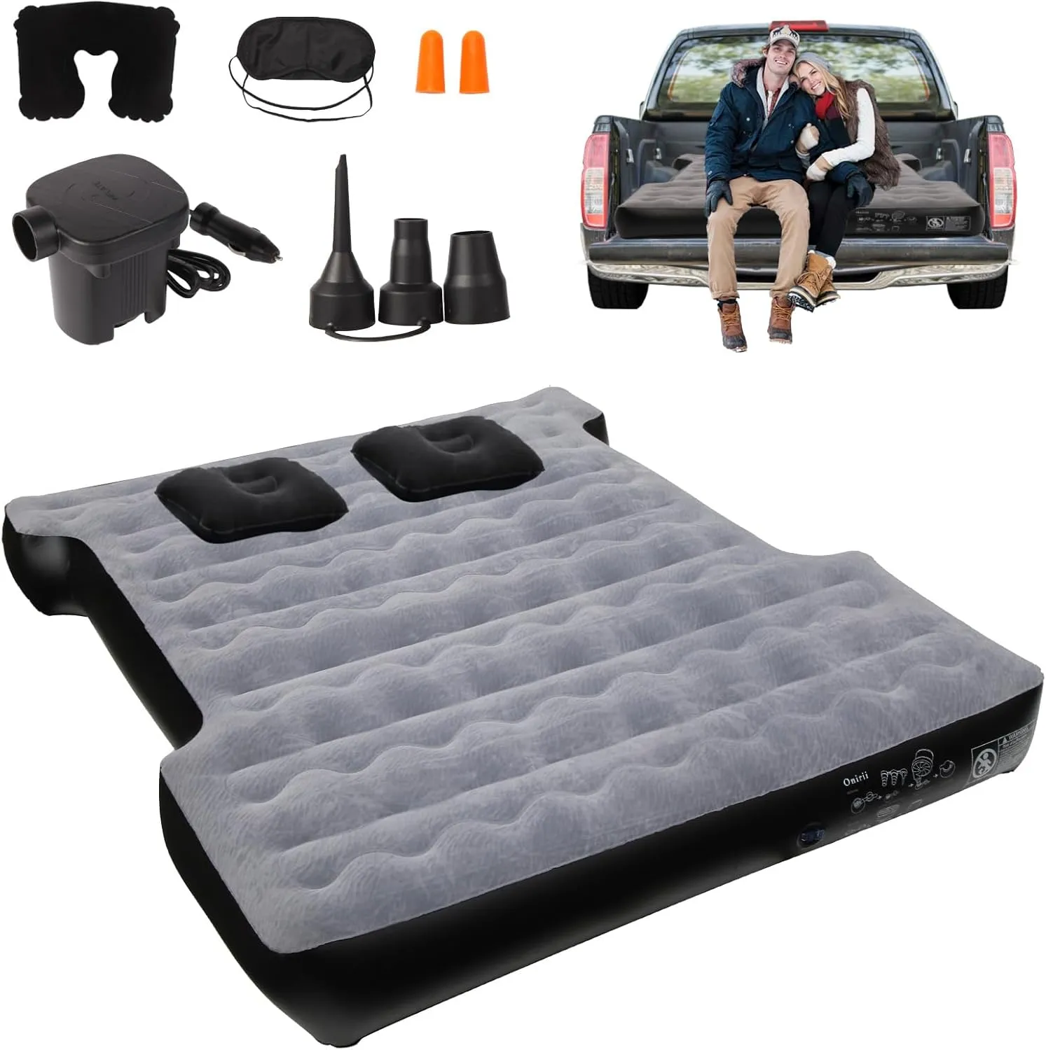 Inflatable Pickup Truck Beds Air Mattress for 5.5-5.8Ft with Air Pump,Thickened Flocking Full Size Short Camping Inflatable Blow Up Mattress with 2 Pillows,Outdoor Camping Car Travel