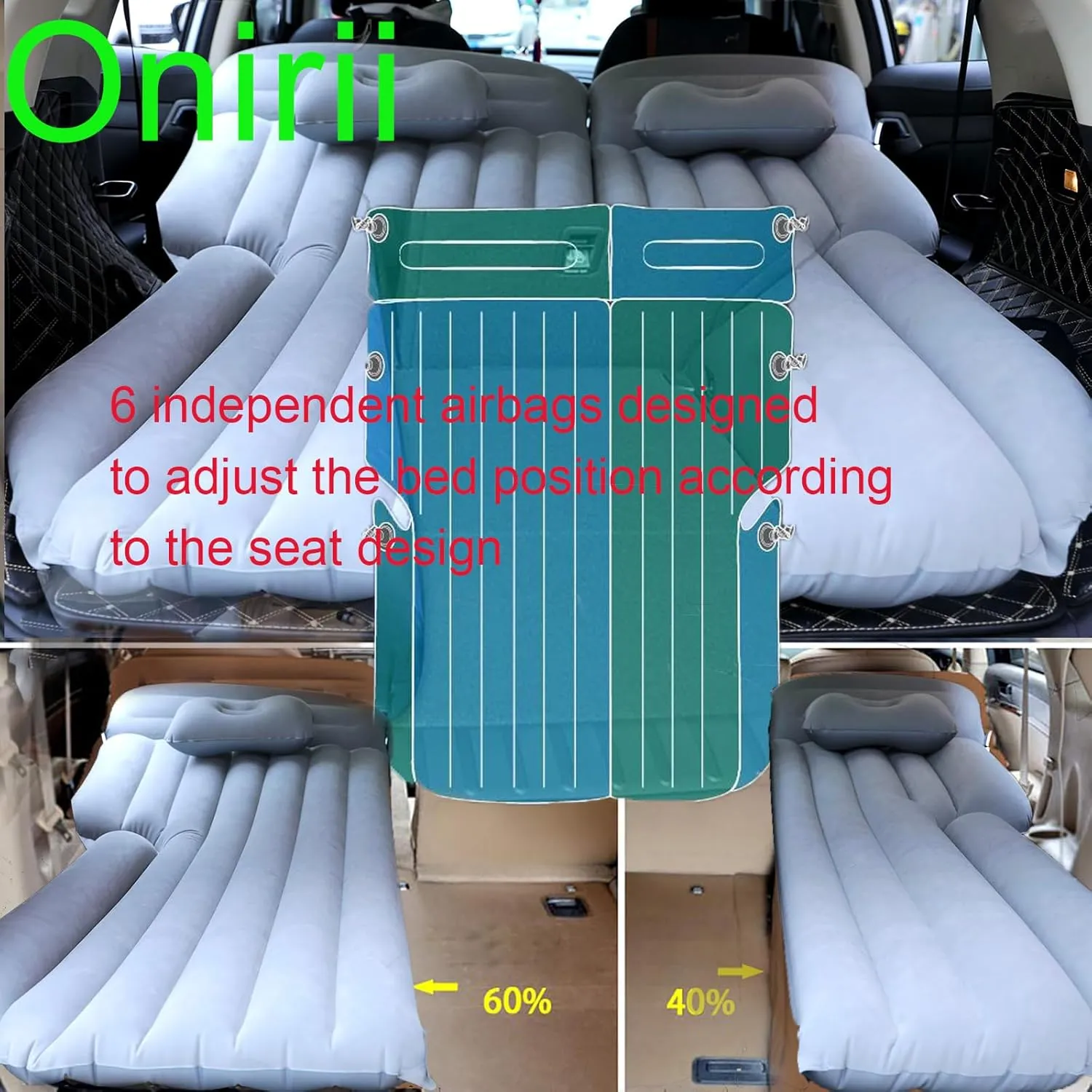 Inflatable SUV Air Mattress 3 in 1 Thickened Flocking Inflatable Car Camping Travel Air Mattress with 2 Pillows & Air Pump,Portable Car Sleeping Bed for SUV|MPV|Minivan
