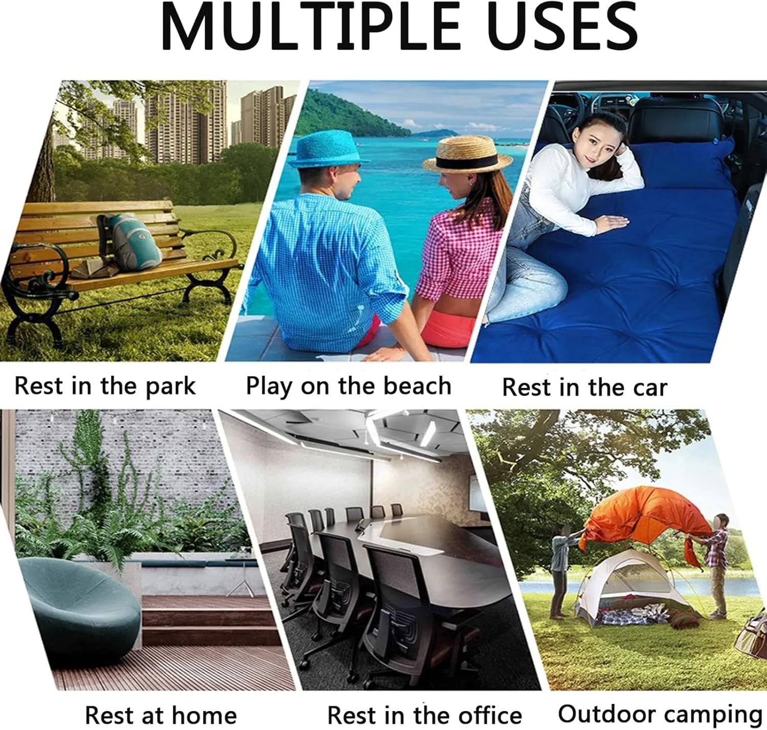 Inflatable SUV Air Mattress 3 in 1 Thickened Flocking Inflatable Car Camping Travel Air Mattress with 2 Pillows & Air Pump,Portable Car Sleeping Bed for SUV|MPV|Minivan