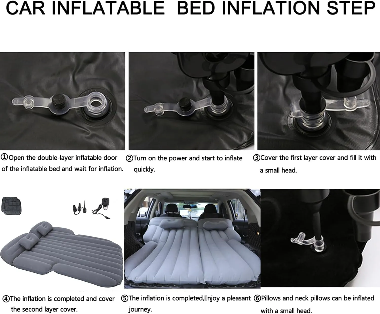 Inflatable SUV Air Mattress 3 in 1 Thickened Flocking Inflatable Car Camping Travel Air Mattress with 2 Pillows & Air Pump,Portable Car Sleeping Bed for SUV|MPV|Minivan