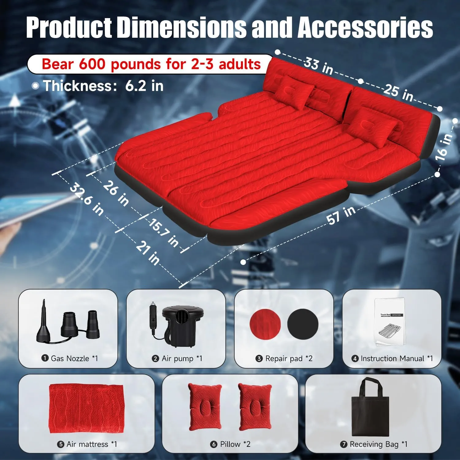 Inflatable SUV Air Mattress Bed Car Mattress for SUV, Double-Sided Flocking Travel Camping Bed Car Air Mattress, Car Sleeping Mattress Bed for Universal SUV with Car Air Pump 2 Pillows