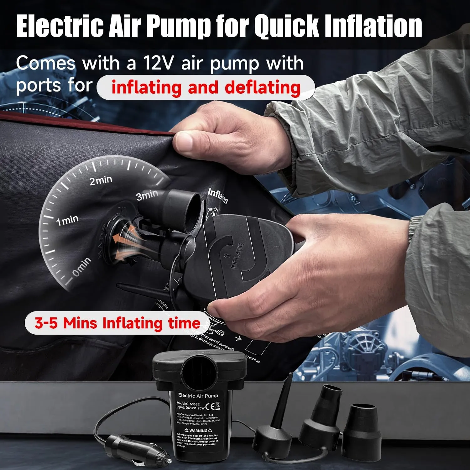 Inflatable SUV Air Mattress Bed Car Mattress for SUV, Double-Sided Flocking Travel Camping Bed Car Air Mattress, Car Sleeping Mattress Bed for Universal SUV with Car Air Pump 2 Pillows