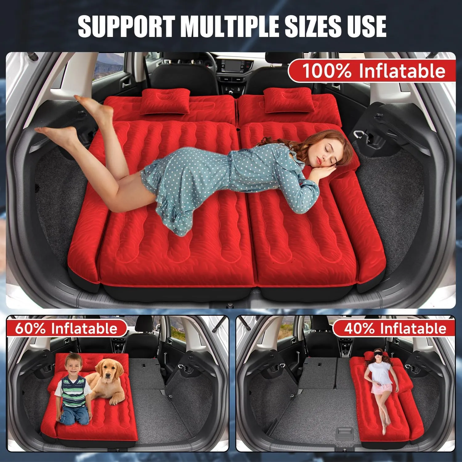 Inflatable SUV Air Mattress Bed Car Mattress for SUV, Double-Sided Flocking Travel Camping Bed Car Air Mattress, Car Sleeping Mattress Bed for Universal SUV with Car Air Pump 2 Pillows