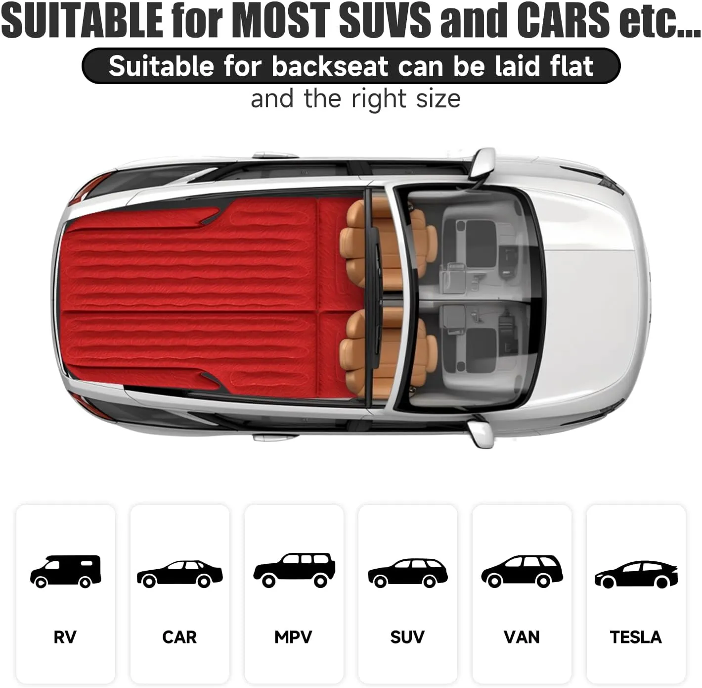 Inflatable SUV Air Mattress Bed Car Mattress for SUV, Double-Sided Flocking Travel Camping Bed Car Air Mattress, Car Sleeping Mattress Bed for Universal SUV with Car Air Pump 2 Pillows