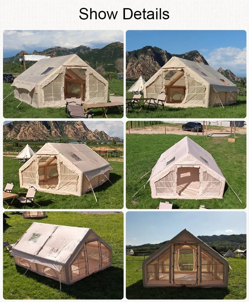 Inflatable Tents with Pump,2-4 Person Blow Up Tent with Stove Jack Hole,4 Season Large Pop-Up Tents,Easy Setup