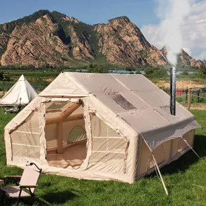 Inflatable Tents with Pump,2-4 Person Blow Up Tent with Stove Jack Hole,4 Season Large Pop-Up Tents,Easy Setup