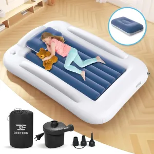Inflatable Toddler Travel Bed - 60 Inches Portable Toddler Bed for Travel with Safety Sides - Cozy Kids Air Mattress Set with High-Speed Pump & Carry Case - Lightweight & Easy to Inflate -Blue