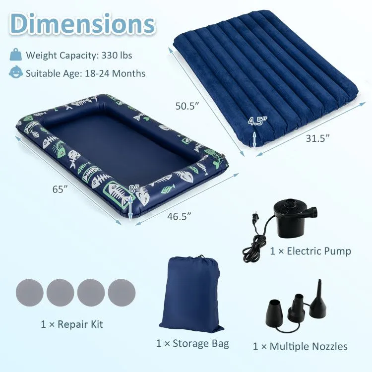 Inflatable Toddler Travel Bed with Electric Pump and Raised Bed Rails