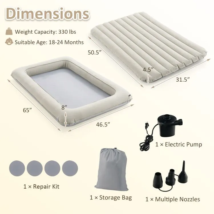Inflatable Toddler Travel Bed with Electric Pump and Raised Bed Rails