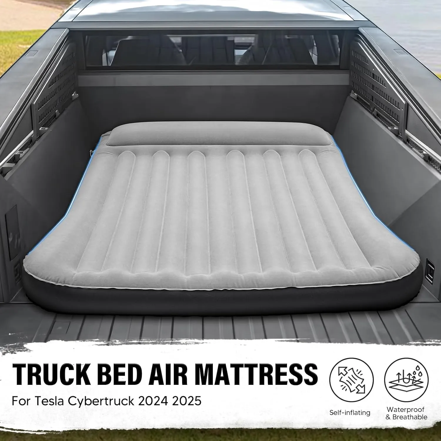 Inflatable Truck Bed Air Mattress for Tesla Cybertruck 2024 2025 Accessories Thicken Air Mattress Sleeping Truck Tent Beds for Outdoor Camping Travel Inflatable Air Bed with Pump, Carry Bag