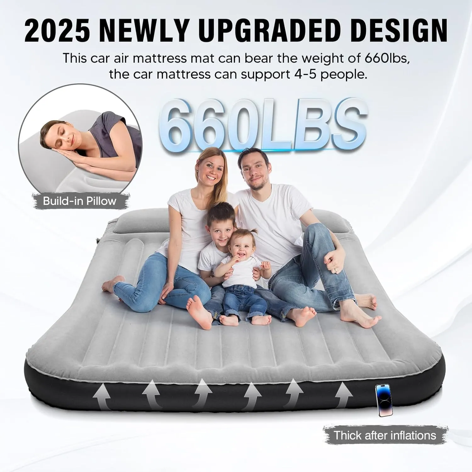 Inflatable Truck Bed Air Mattress for Tesla Cybertruck 2024 2025 Accessories Thicken Air Mattress Sleeping Truck Tent Beds for Outdoor Camping Travel Inflatable Air Bed with Pump, Carry Bag