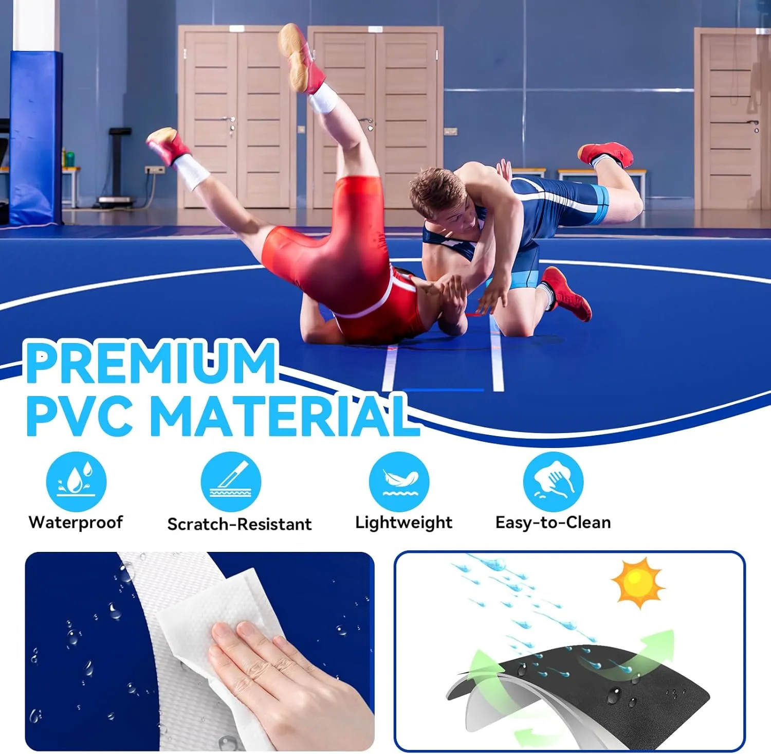 Inflatable Wrestling Mat, 10ft/ 13ft/ 16.5ft Jiu Jitsu Mats, PVC Landing Training Mat Foldable for Home Gym BJJ, MMA, Martial Art, Boxing, Grappling and Judo