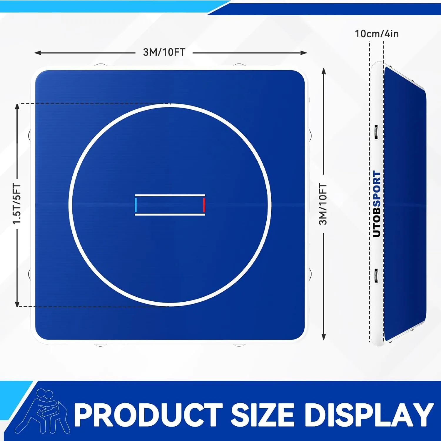 Inflatable Wrestling Mat, 10ft/ 13ft/ 16.5ft Jiu Jitsu Mats, PVC Landing Training Mat Foldable for Home Gym BJJ, MMA, Martial Art, Boxing, Grappling and Judo