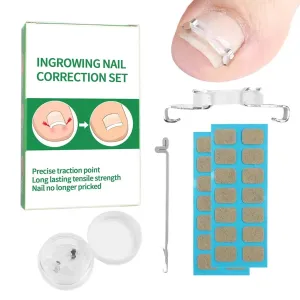 Ingrown Toenail Corrector Kit for Men Women - Ingrown Nail Tool - 2 Stainless Steel Clips- Curved Nail Strips & Toe Pads for Embedded/Curled Nails