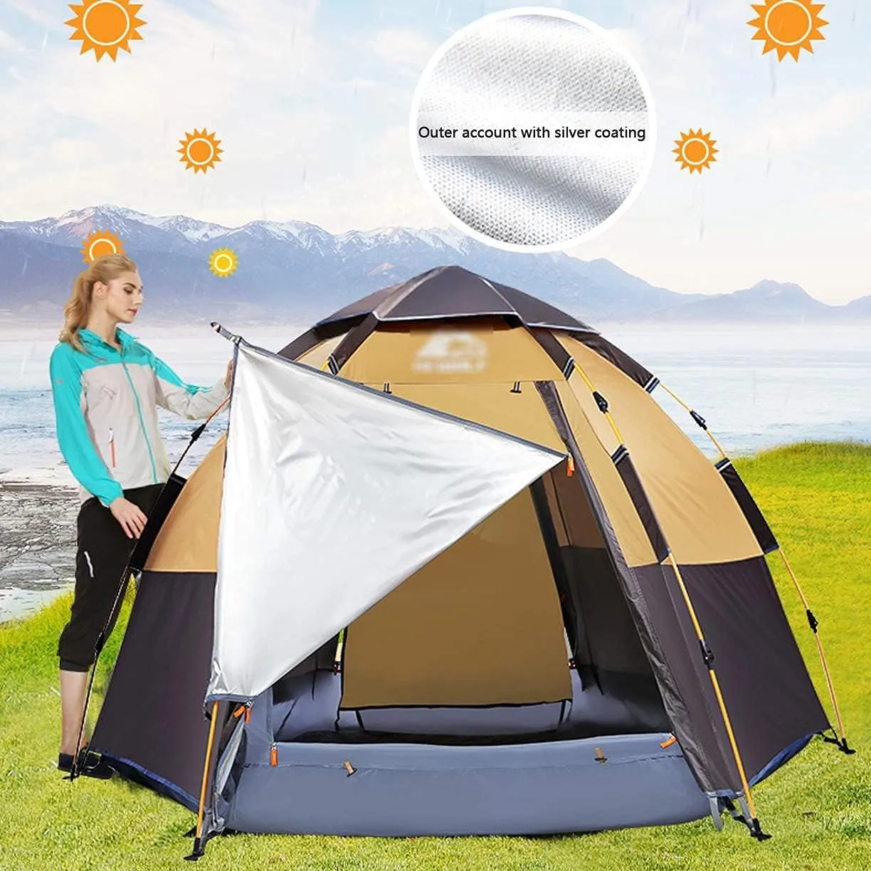 Instant Pop Up Tent Family Camping Tent 3/4/5/6/7/8 Person Portable Tent Automatic Tent Windproof for Camping Hiking Mountaineering