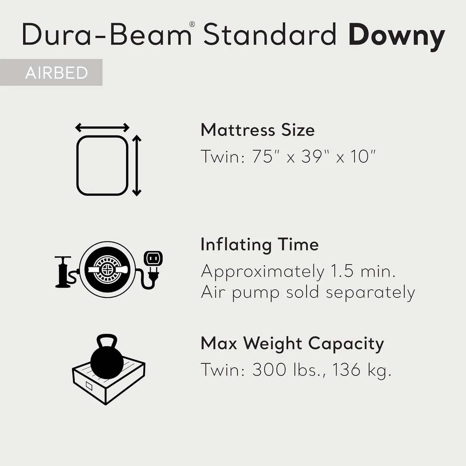 Intex 75 x 39 x 10 Inch Dura-Beam Fiber-Tech Vinyl Standard Downy Air Mattress with Plush Top and 2-in-1 Valve, Twin (Pump Not Included)