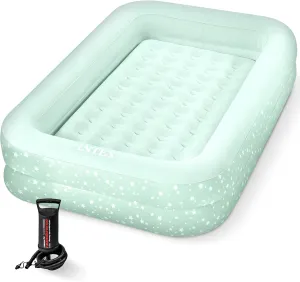 Intex Kids Travel Air Mattress Inflatable Bed with Raised Sides and Hand Pump - Portable Blow-Up Toddler Traveler Bed for Children's Naps or Sleep