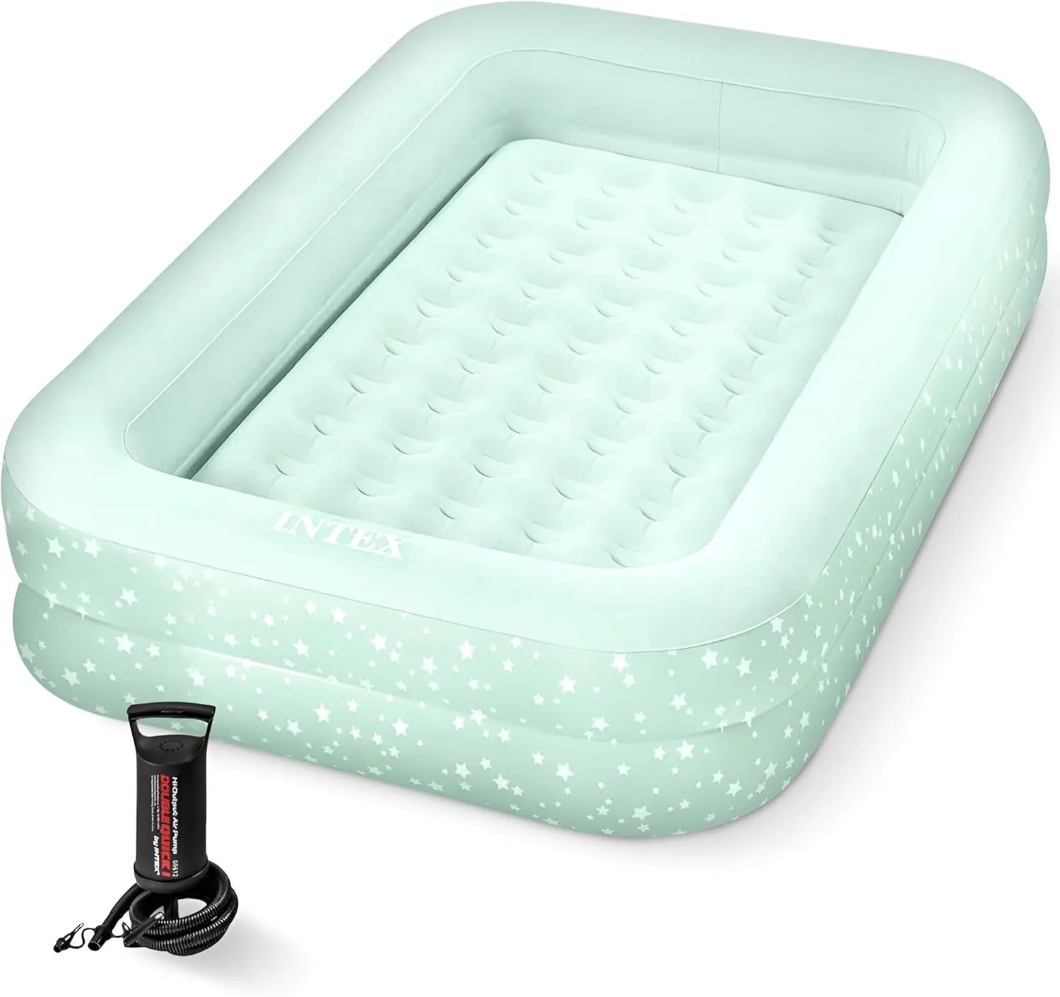 Intex Kids Travel Air Mattress Inflatable Bed with Raised Sides and Hand Pump - Portable Blow-Up Toddler Traveler Bed for Children's Naps or Sleep