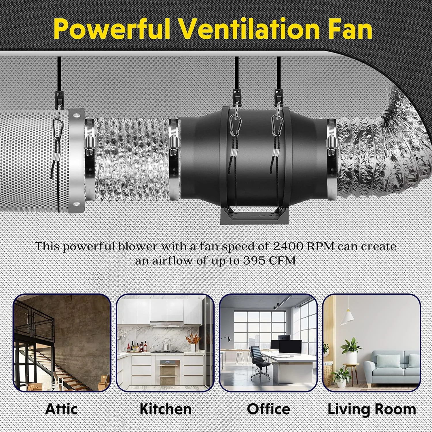 iPower 6 Inch 395 CFM Inline Duct Ventilation Fan with Variable Speed Controller HVAC Blower for Hydroponics/Grow Tent/Indoor Garden