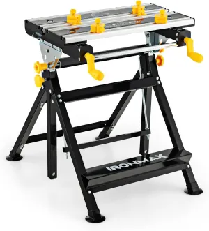 IRONMAX Portable Workbench, Folding Work Table with 7-Level Height Adjustable, 8 Sliding Clamps and Reclining, Folding Workbench and Vise for Cutting, Saw, Paint