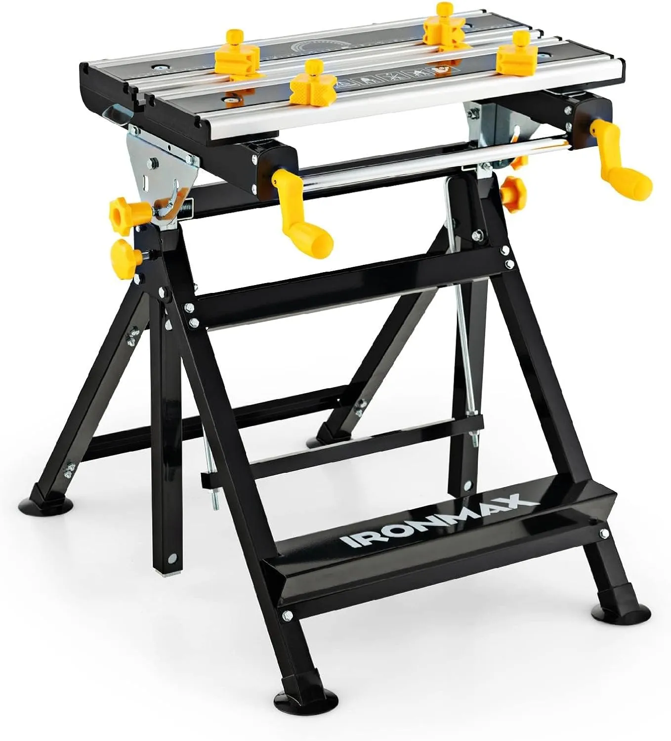 IRONMAX Portable Workbench, Folding Work Table with 7-Level Height Adjustable, 8 Sliding Clamps and Reclining, Folding Workbench and Vise for Cutting, Saw, Paint