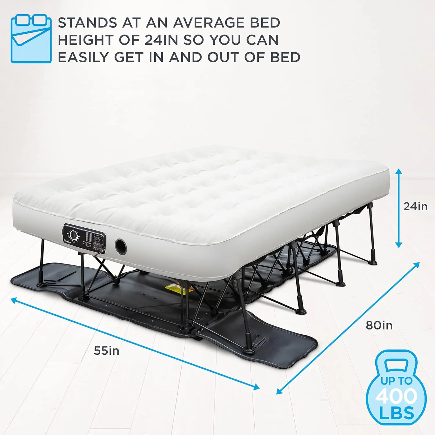 Ivation EZ-Bed (Full Size) Air Mattress with Deflate Defender™ Technology Dual Auto Comfort Pump & Dual Layer Laminate Material - AirBed Frame & Rolling Case for Guest, Travel, Vacation