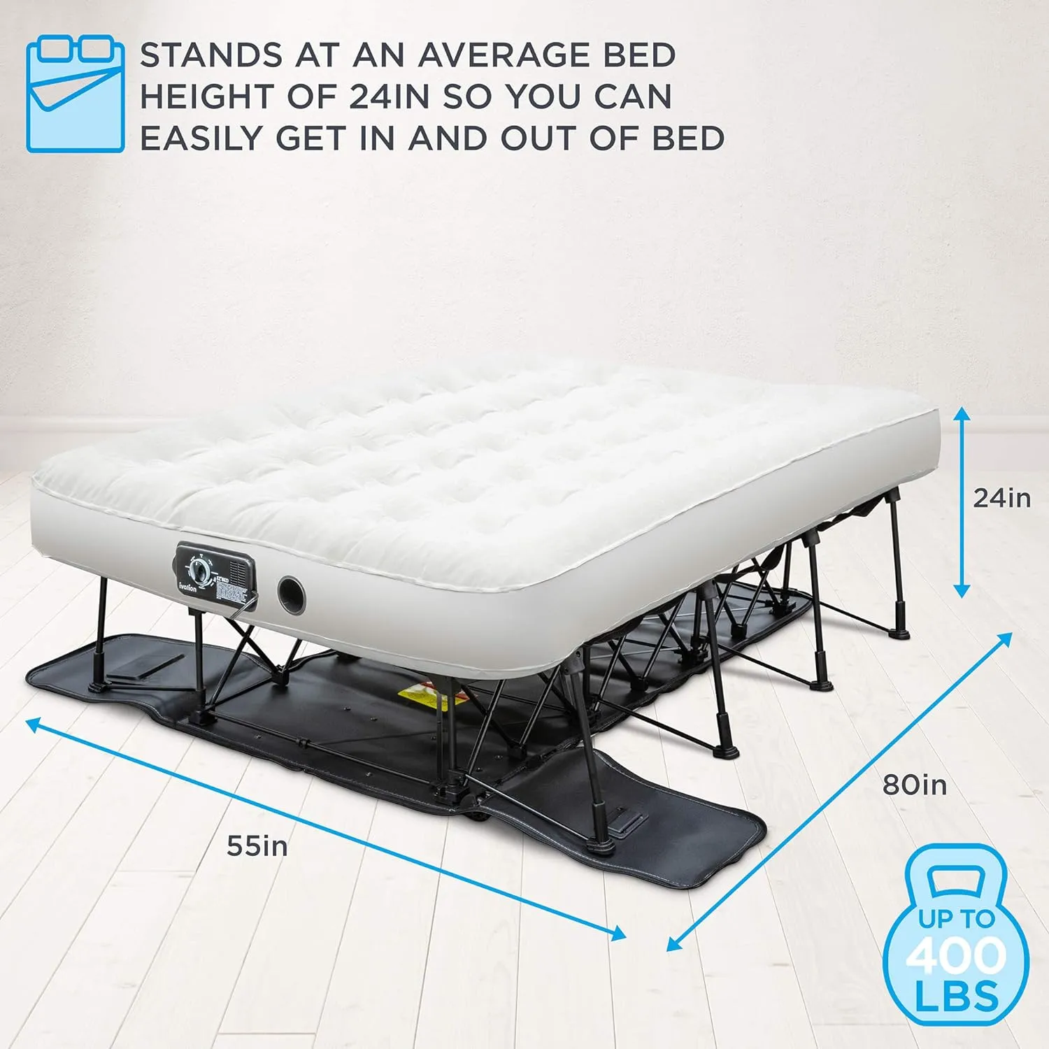 Ivation EZ-Bed (Full Size) Air Mattress with Frame & Rolling Case, Self Inflatable, Blow Up Bed Auto Shut-Off, Comfortable Surface AirBed, Best for Guest, Travel, Vacation, Camping