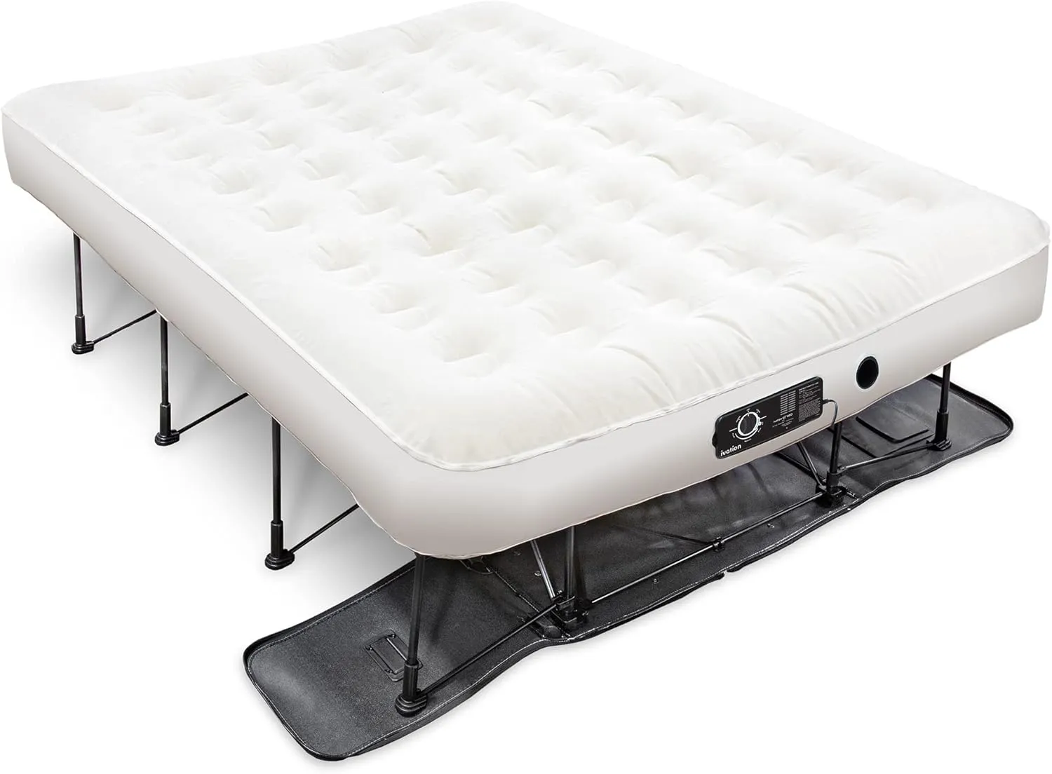 Ivation EZ-Bed (Queen) Air Mattress with Deflate Defender™ Technology Dual Auto Comfort Pump and Dual Layer Laminate Material - AirBed Frame & Rolling Case for Guest, Travel, Vacation, Camping
