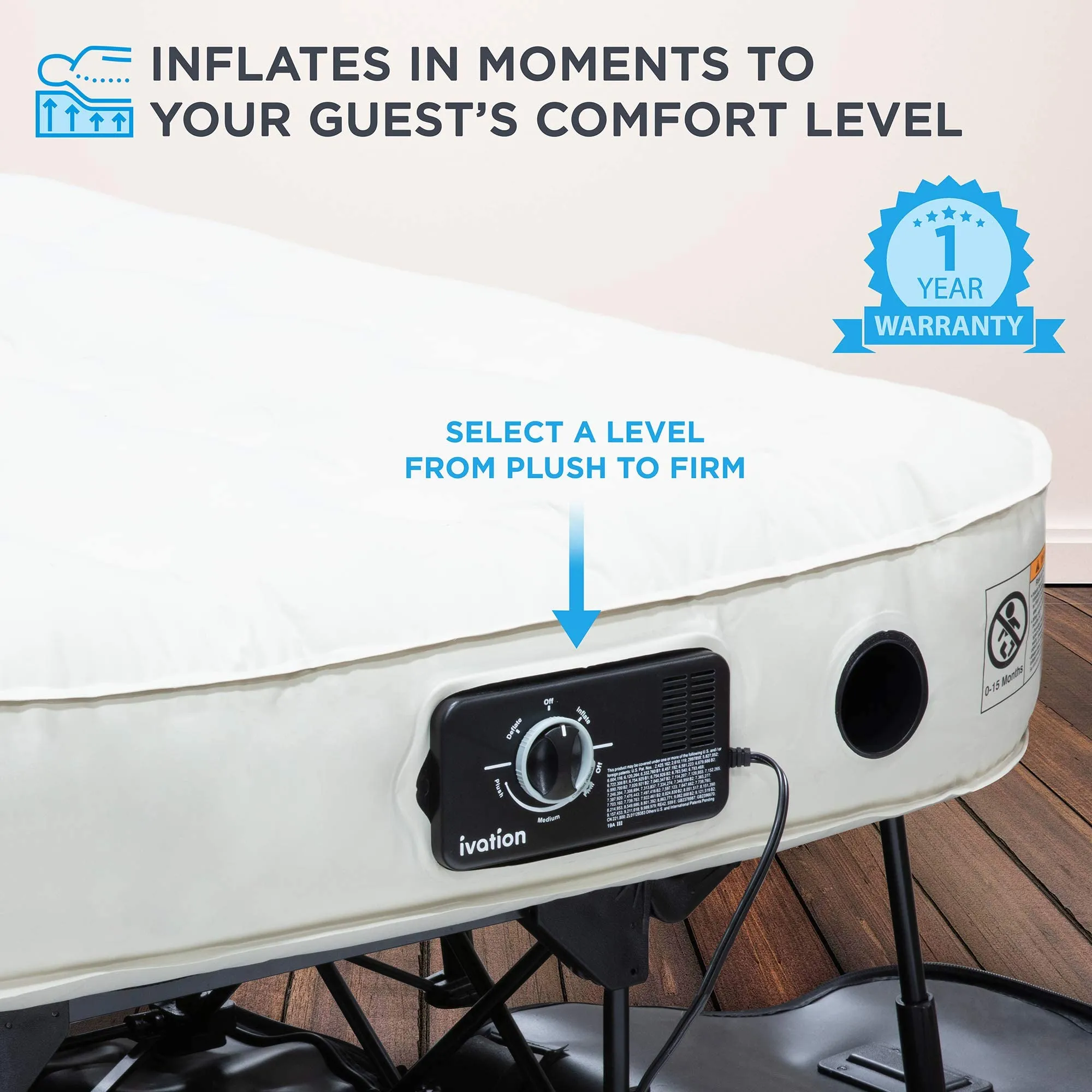 Ivation EZ-Bed Self Inflating Air Mattress, Full Size Air Mattress with Built In Pump & Case