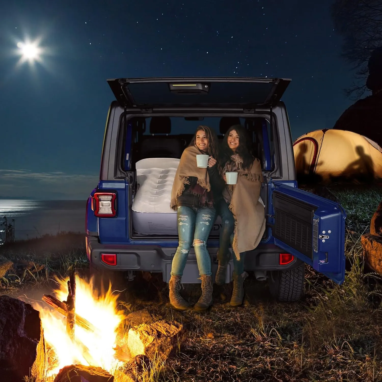 Jeep Air Mattress Jeep Wrangler Air Mattress Jeep Mattress Trunk Full Size Built-in Pillow Air Mattress for Large SUV Jeep JK JL JKU JLU SUV with Built in Pump for 2 Persons