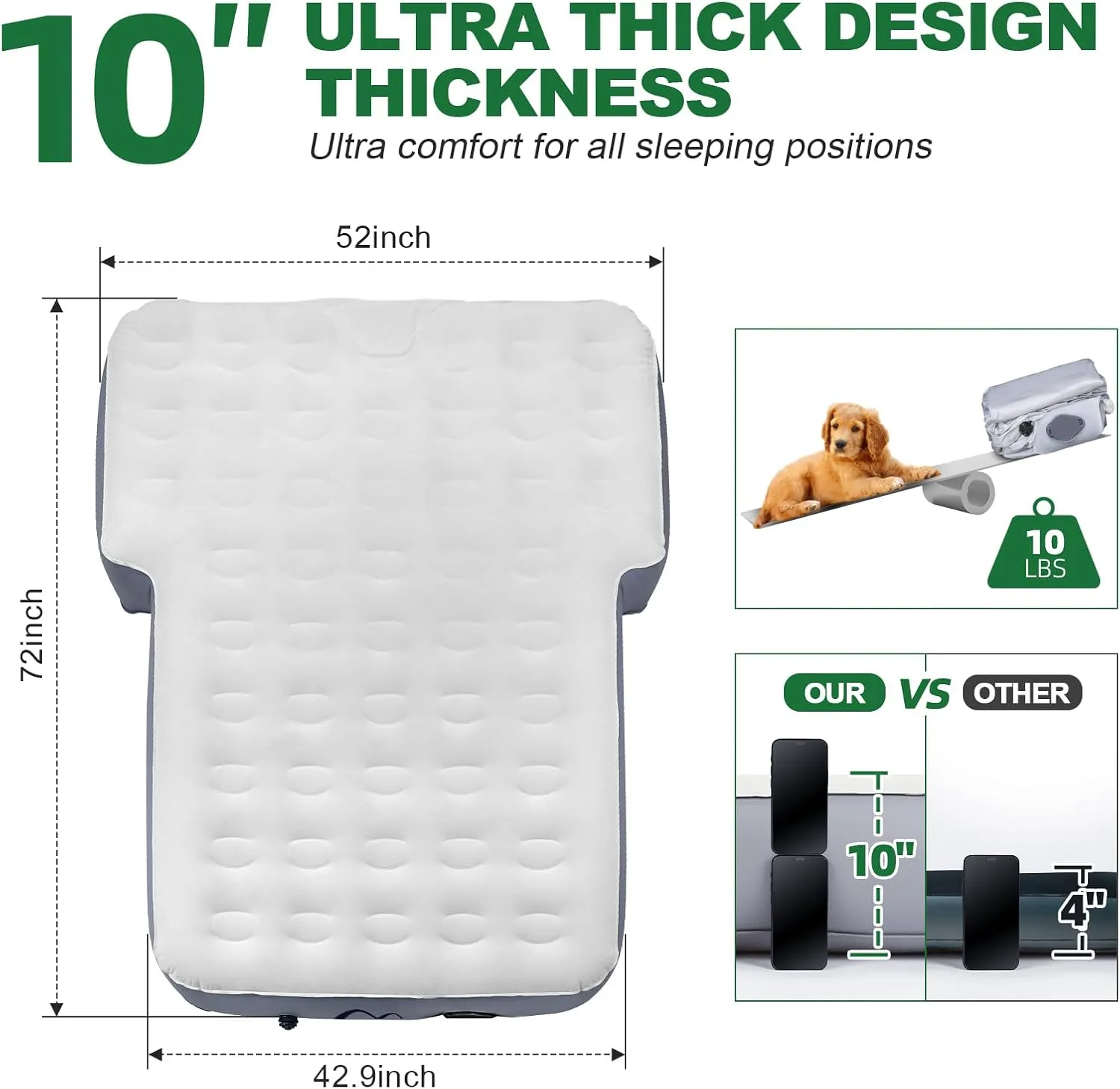 Jeep Wrangler Air Mattress Jeep Mattress with Wireless Air Pump Large SUV Air Mattress,Jeep Wrangler Bed 10inch SUV Camping Bed for JK JKU JL JLU Unlimited 4 Door