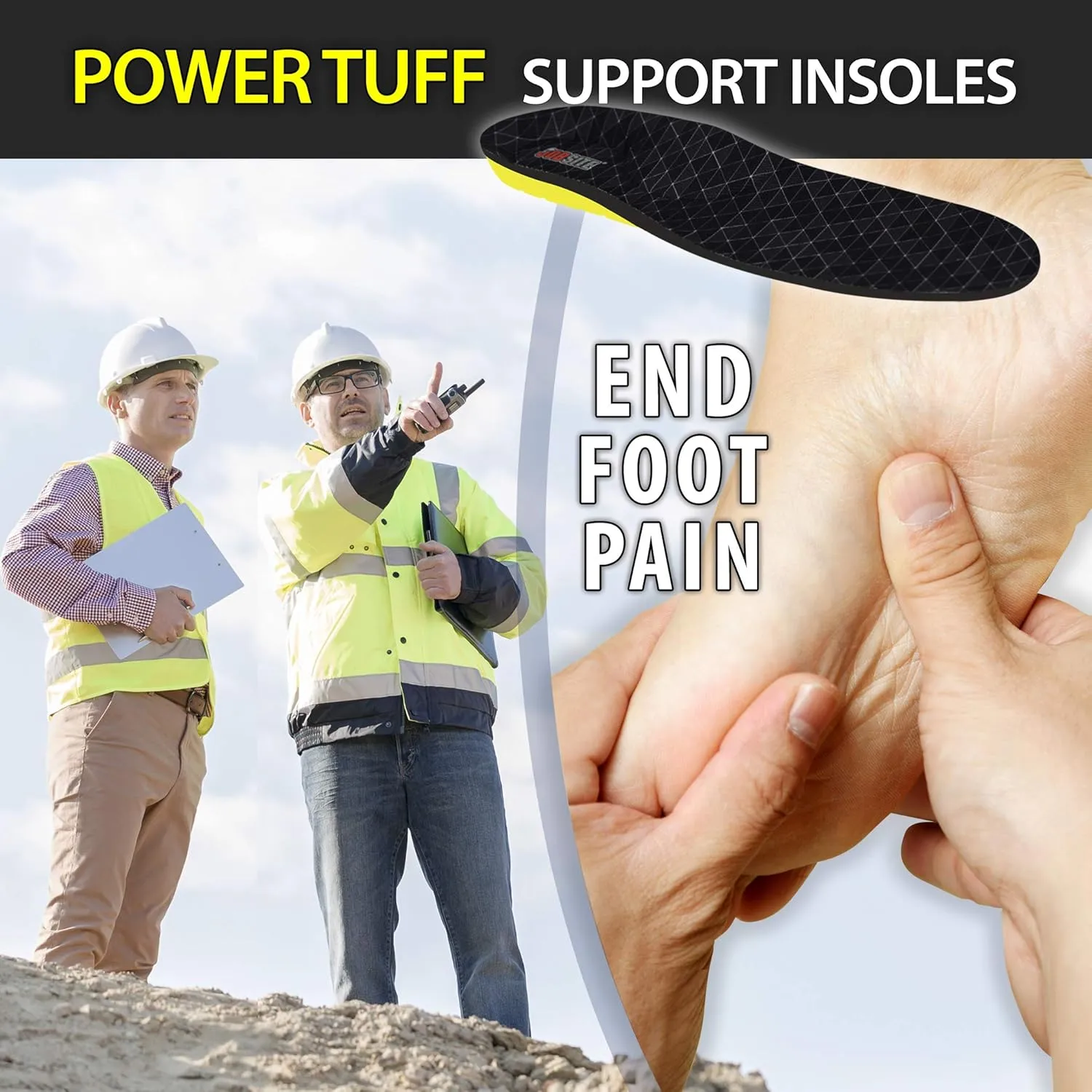 JobSite Power Tuff Anti-Fatigue Support Work Orthotic Insoles - Large