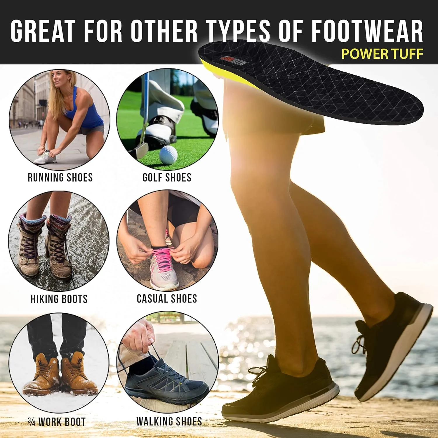 JobSite Power Tuff Anti-Fatigue Support Work Orthotic Insoles - Large