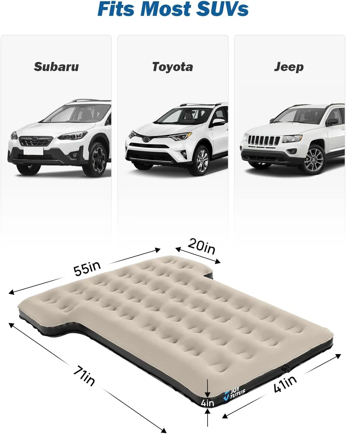 JOYTUTUS SUV Air Mattress Camping Bed,3.0 Thickened Flocking Car Camping Inflatable Mattress,Anti-Leakage,with 2 Pillows & Electric Pump Universal Car Bed for SUV Trunk and Rear Seat