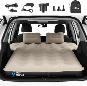 JOYTUTUS SUV Air Mattress for Car Camping, Upgraded Flocking and Extra Thick Oxford Surface Car Air Mattress, SUV Camping Bed Mattress,2-in-1 Air Pump, 2 Pillows & Carry Bag (Camel)