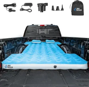 JOYTUTUS Truck Mattress for Camping,Air Bed with Inflatable Pillow for 6.4-6.7Ft, Full-Size Thicken Sleeping Pad with Cup Holder, Blow Up Bed for Car Truck Pickup F150, Blue