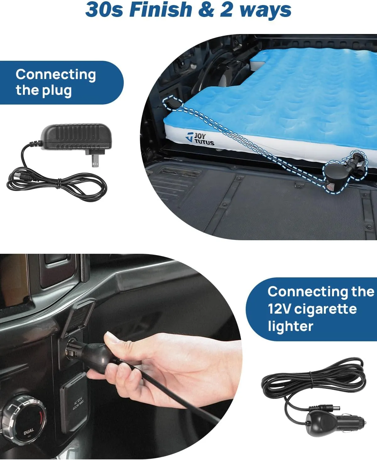 JOYTUTUS Truck Mattress for Camping,Air Bed with Inflatable Pillow for 6.4-6.7Ft, Full-Size Thicken Sleeping Pad with Cup Holder, Blow Up Bed for Car Truck Pickup F150, Blue
