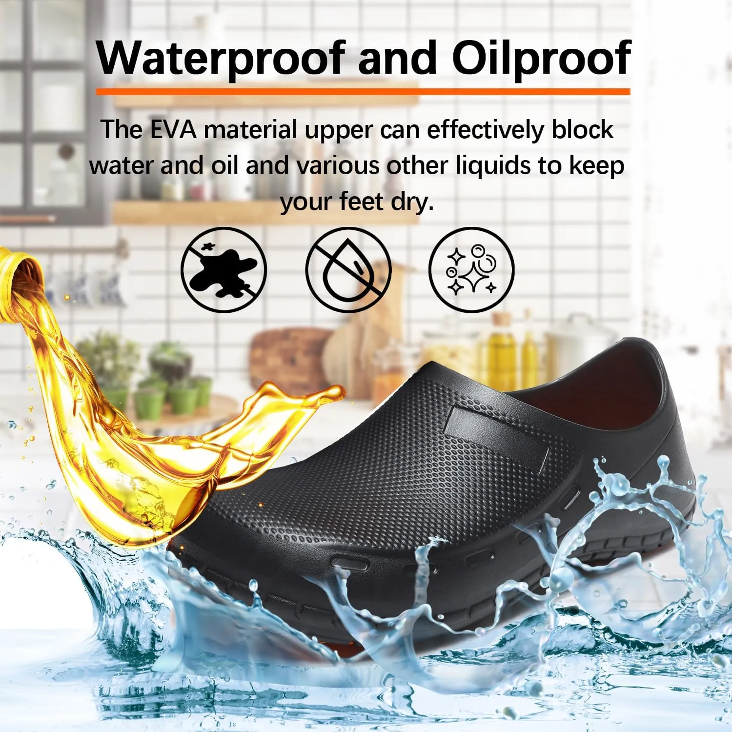JSWEI Chef Shoes for Men - Professional Oil Water Resistant Nursing Chef Shoe，Non-Slip Safety Working Shoes for Kitchen Garden Bathroom Construction