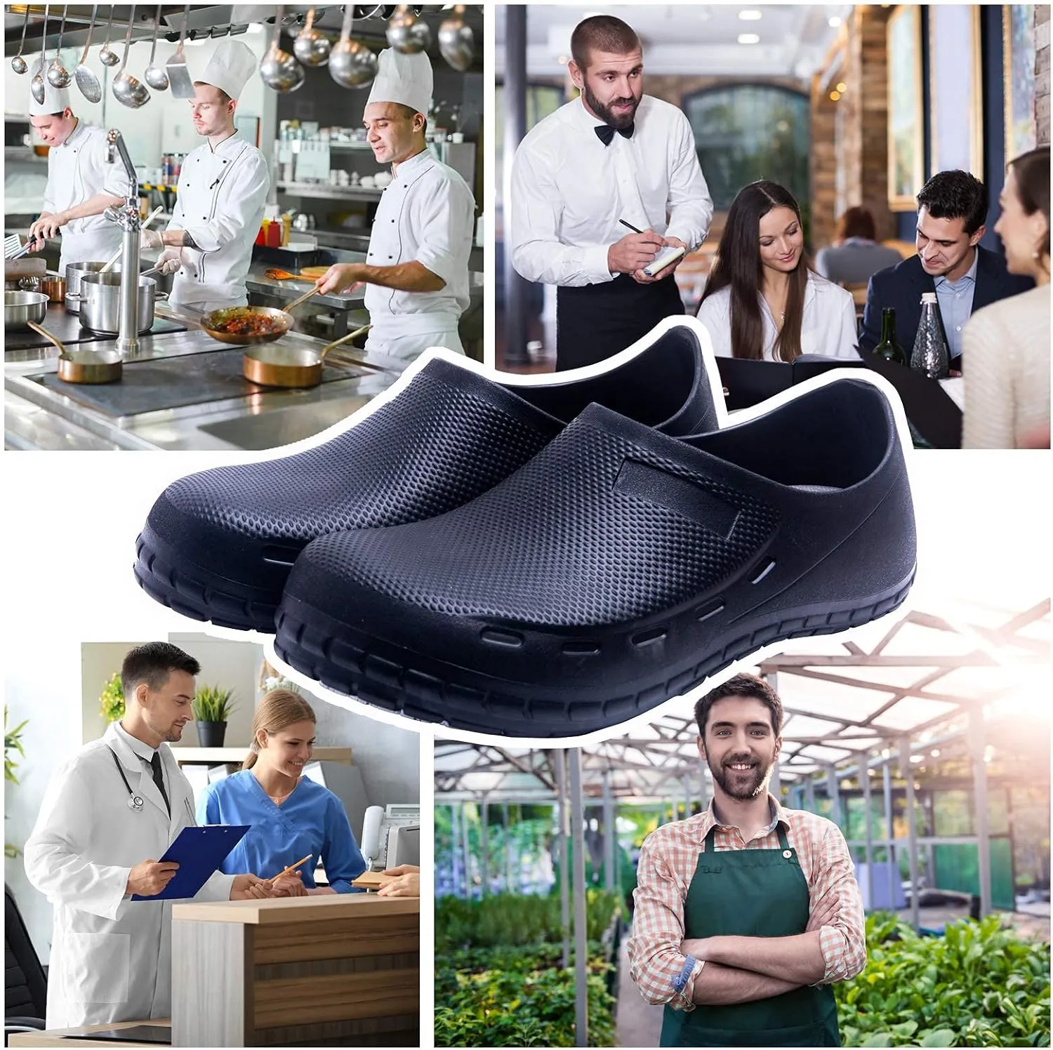 JSWEI Chef Shoes for Men - Professional Oil Water Resistant Nursing Chef Shoe，Non-Slip Safety Working Shoes for Kitchen Garden Bathroom Construction