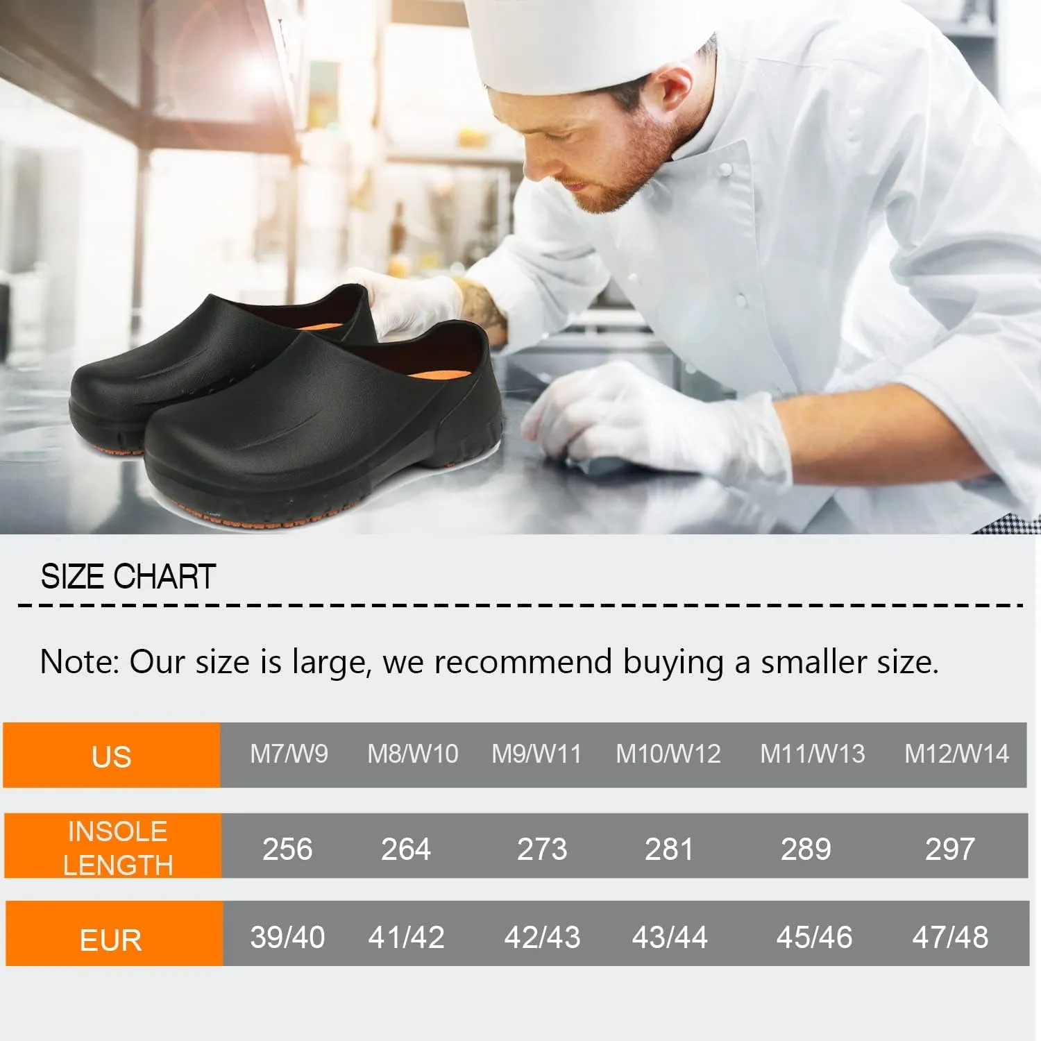 JSWEI Chef Shoes Men -Waterproof and Oil-Proof Clogs Non Slip Kitchen Shoes for Men Nursing Shoes Garden Shoes Outdoor Chef Clogs for Kitchen Food Service