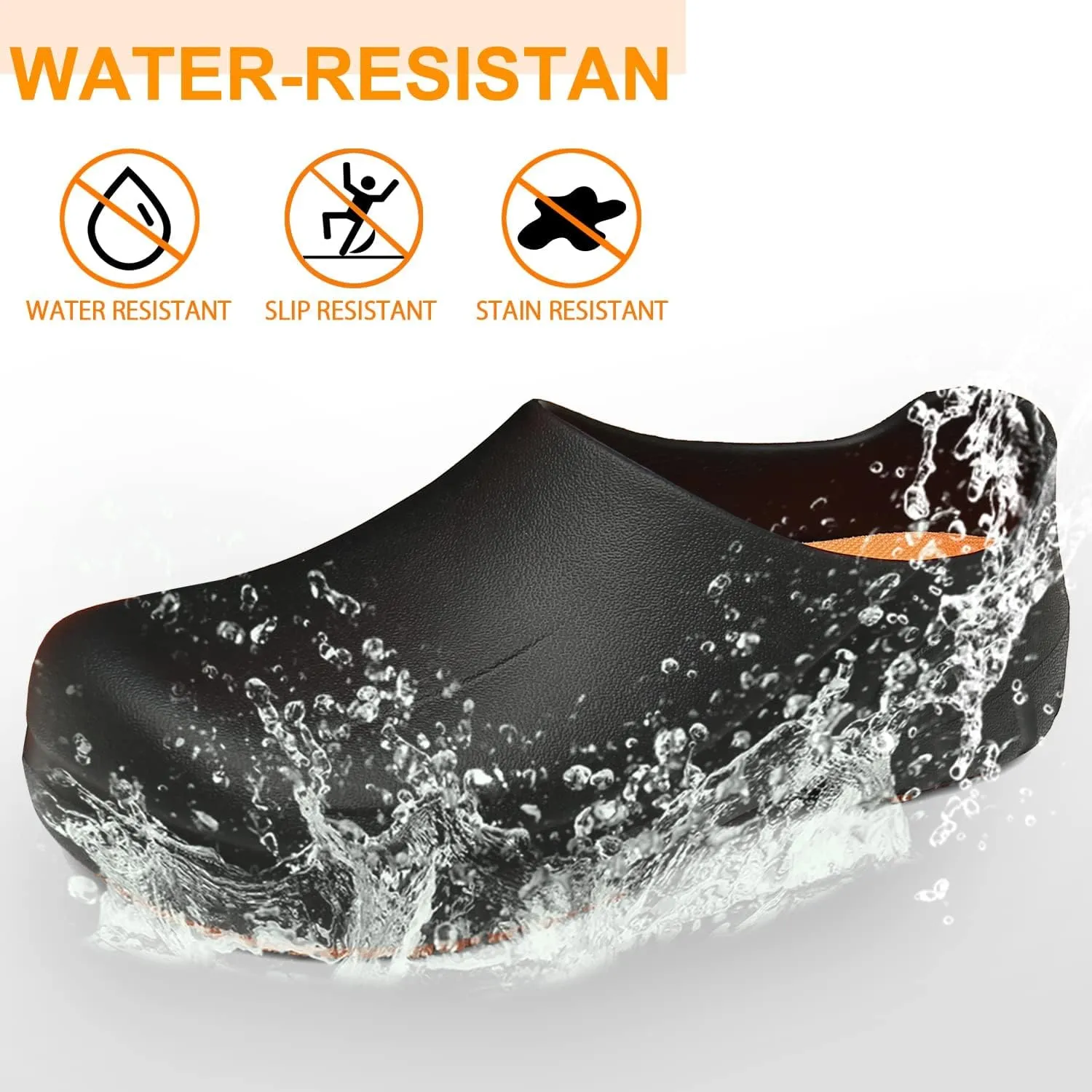JSWEI Chef Shoes Men -Waterproof and Oil-Proof Clogs Non Slip Kitchen Shoes for Men Nursing Shoes Garden Shoes Outdoor Chef Clogs for Kitchen Food Service