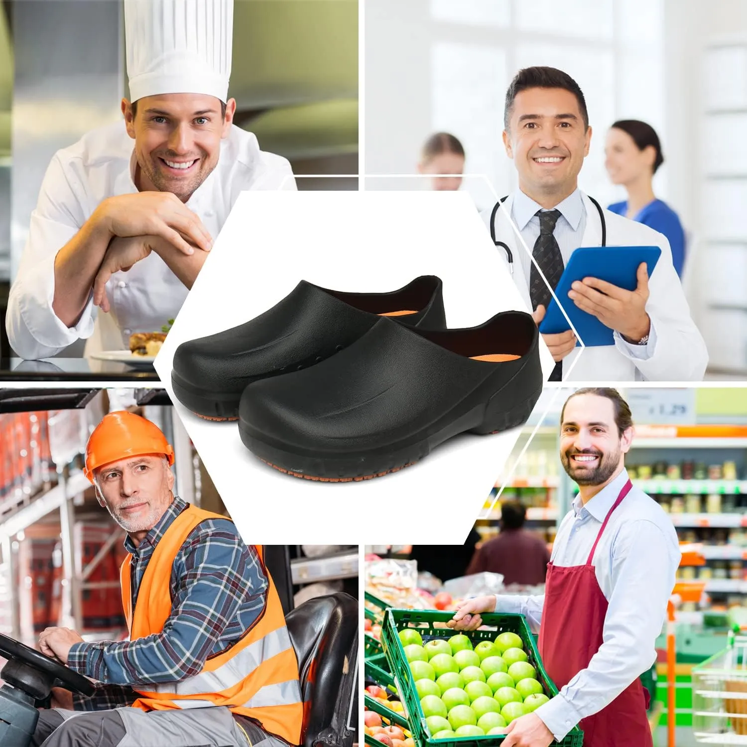 JSWEI Chef Shoes Men -Waterproof and Oil-Proof Clogs Non Slip Kitchen Shoes for Men Nursing Shoes Garden Shoes Outdoor Chef Clogs for Kitchen Food Service